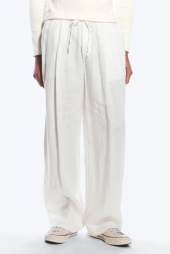 Adler – Lockere, gerade geschnittene Hose aus Leinenmischung – Weiß Adler – Lockere, gerade geschnittene Hose aus Leinenmischung – Weiß