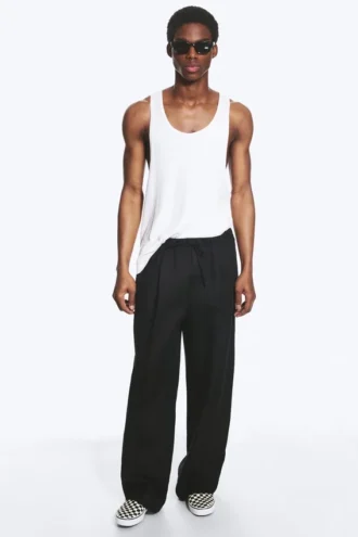Adler Loose Fit Straight Hose aus Leinenmischung – Schwarz