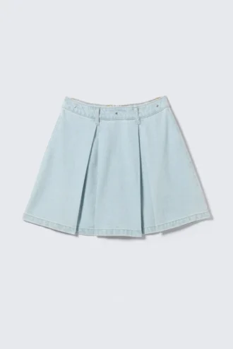 Amber Midi-Rock aus Denim mit hoher Taille und Rundschnitt – Himmelblau – Hellblau