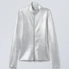 Angie Silberbeschichtete Langarm-Strickjacke – Silber Angie Silberbeschichtete Langarm-Strickjacke – Silber