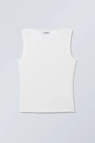 Annie Ärmelloses Top mit U-Boot-Ausschnitt – Weiß Annie Ärmelloses Top mit U-Boot-Ausschnitt – Weiß