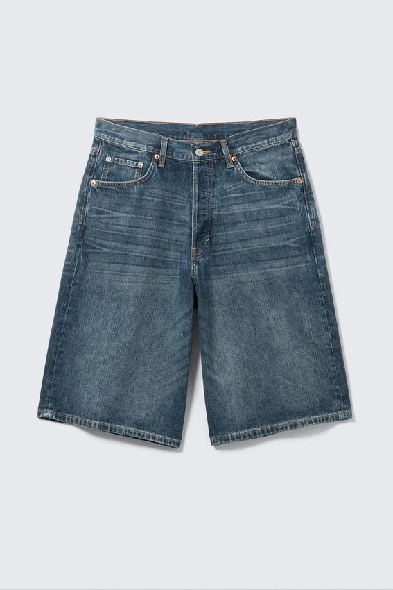 Astro Mid Rise Loose Baggy Denim Shorts – Blue Hymn – Mittelblau Astro Mid Rise Loose Baggy Denim Shorts – Blue Hymn – Mittelblau