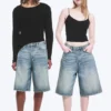 Astro Mid Rise Loose Baggy Denim Shorts – Blue Stream – Mittelblau Astro Mid Rise Loose Baggy Denim Shorts – Blue Stream – Mittelblau