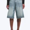 Astro Mid Rise Loose Baggy Denim Shorts – Blue Stream – Mittelblau Astro Mid Rise Loose Baggy Denim Shorts – Blue Stream – Mittelblau