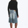 Astro Mid Rise Loose Baggy Denim Shorts – Blue Stream – Mittelblau Astro Mid Rise Loose Baggy Denim Shorts – Blue Stream – Mittelblau