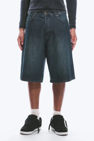 Astro Mid Rise Loose Baggy Denim Shorts – Seeblau – Mittelblau