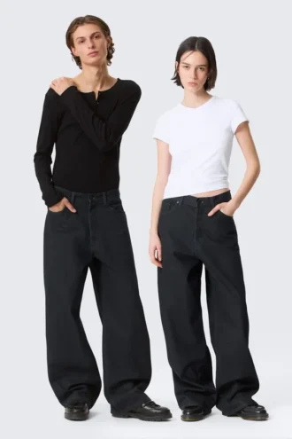Astro Mid Rise Loose Baggy Leg Coated Jeans – Indigo-Beschichtung Astro Mid Rise Loose Baggy Leg Coated Jeans – Indigo-Beschichtung