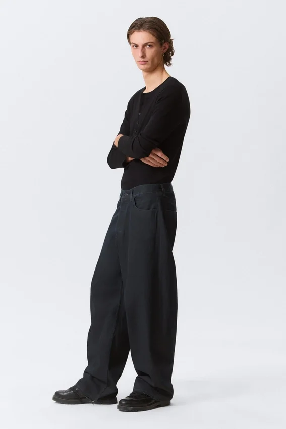 Astro Mid Rise Loose Baggy Leg Coated Jeans – Indigo-Beschichtung Astro Mid Rise Loose Baggy Leg Coated Jeans – Indigo-Beschichtung