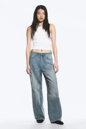 Astro Mid Rise Loose Baggy Twist Jeans – Gloria Blue – Mittelblau