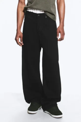 Astro Mid Rise Loose Baggy Unisex-Jeans – Black Rinse – Schwarz