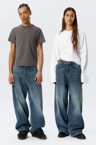 Astro Mid Rise Loose Baggy Unisex-Jeans – Blue Hymn – Mittelblau