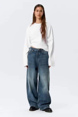 Astro Mid Rise Loose Baggy Unisex-Jeans – Blue Hymn – Mittelblau