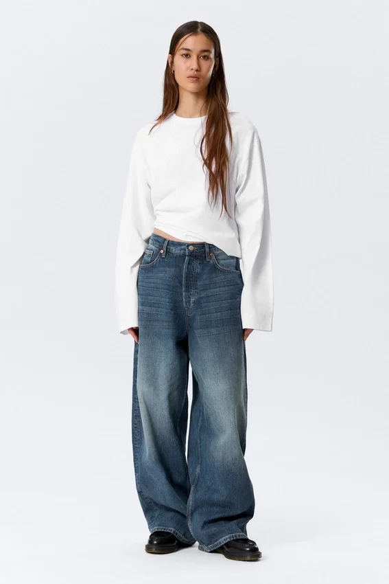 Astro Mid Rise Loose Baggy Unisex-Jeans – Blue Hymn – Mittelblau Astro Mid Rise Loose Baggy Unisex-Jeans – Blue Hymn – Mittelblau