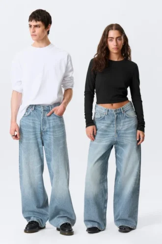 Astro Mid Rise Loose Baggy Unisex-Jeans – Blue Stream – Mittelblau
