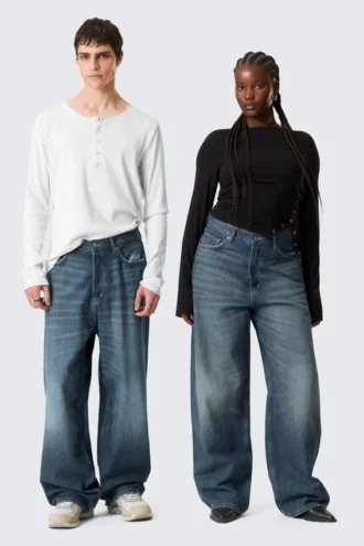 Astro Mid Rise Loose Baggy Unisex-Jeans – Mine Blue – Mittelblau
