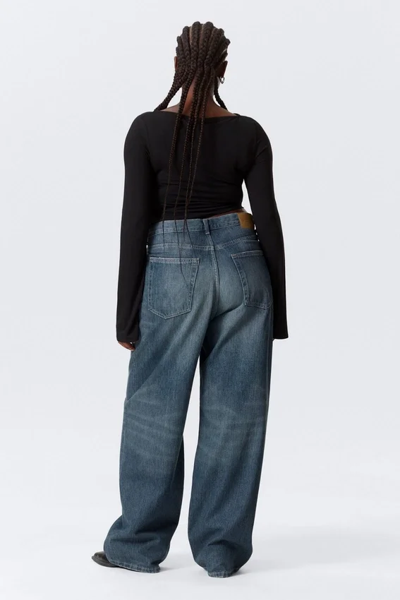 Astro Mid Rise Loose Baggy Unisex-Jeans – Mine Blue – Mittelblau Astro Mid Rise Loose Baggy Unisex-Jeans – Mine Blue – Mittelblau