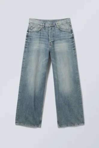 Astro Mid Rise Loose Baggy Unisex-Jeans – Torn Blue – Mittelblau