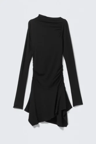 Asymmetrisch drapiertes Minikleid – Schwarz