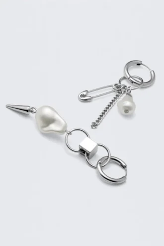 Asymmetrische Perlen-Creolen – Silber