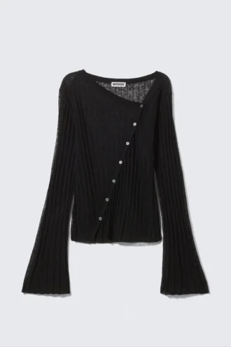 Asymmetrische Strickjacke aus Leinenmischung – Schwarz