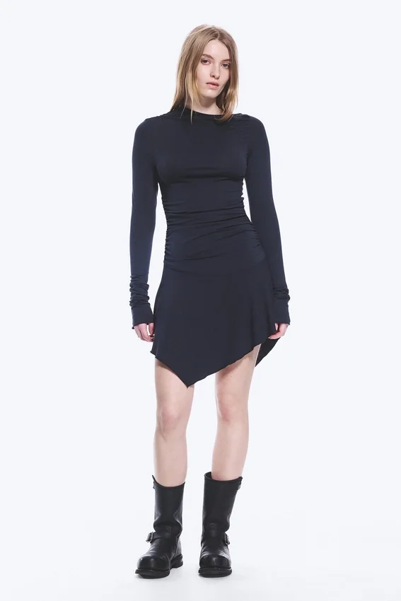 Asymmetrisches, drapiertes Minikleid – Dunkelblau Asymmetrisches, drapiertes Minikleid – Dunkelblau