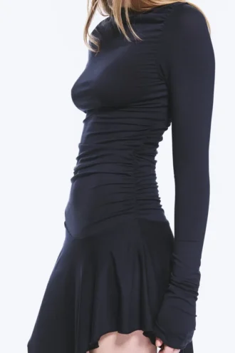 Asymmetrisches, drapiertes Minikleid – Dunkelblau