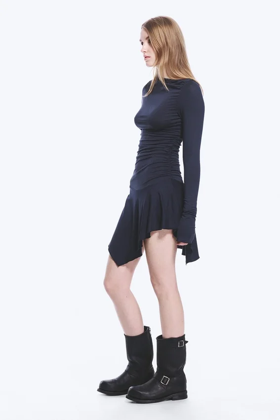 Asymmetrisches, drapiertes Minikleid – Dunkelblau Asymmetrisches, drapiertes Minikleid – Dunkelblau