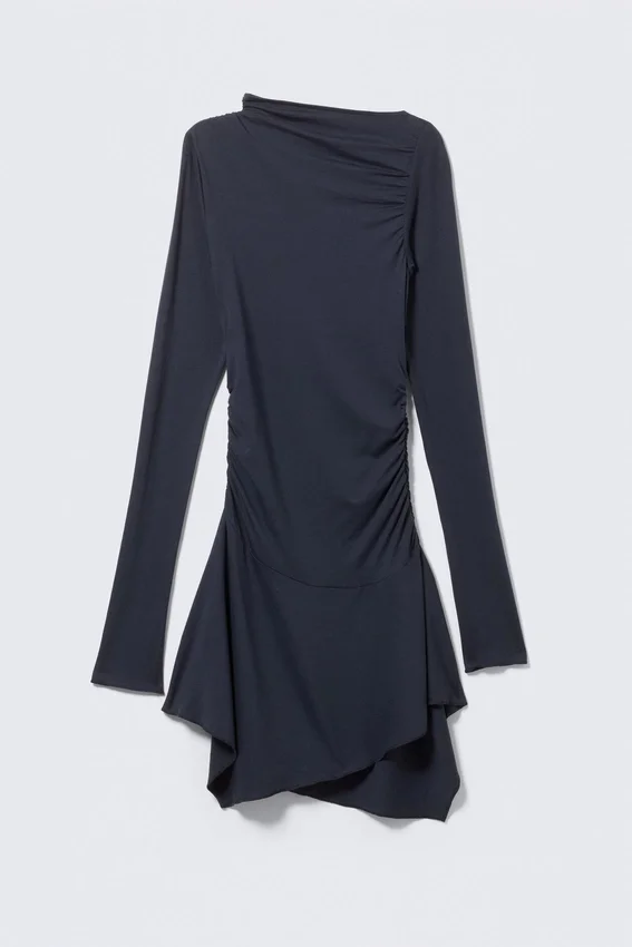 Asymmetrisches, drapiertes Minikleid – Dunkelblau Asymmetrisches, drapiertes Minikleid – Dunkelblau
