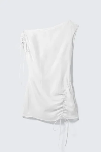 Asymmetrisches, drapiertes Minikleid – Off-White