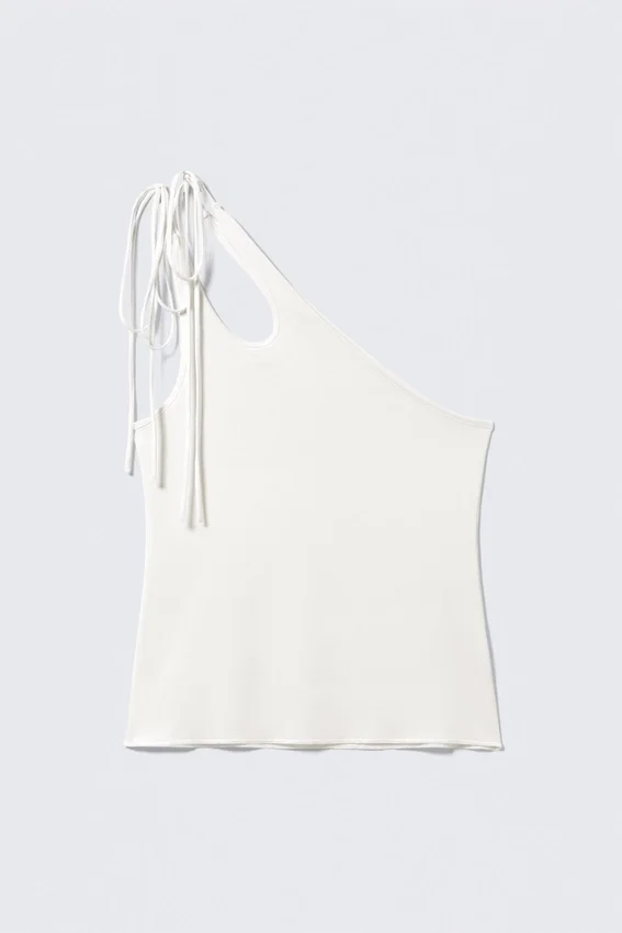 Asymmetrisches Jersey-Tanktop mit Bindeband – Weiß Asymmetrisches Jersey-Tanktop mit Bindeband – Weiß