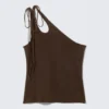 Asymmetrisches Jersey-Tanktop mit Bindebändern – Dunkelbraun Asymmetrisches Jersey-Tanktop mit Bindebändern – Dunkelbraun