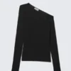 Asymmetrisches Langarm-Shirt mit Rippstrick – Schwarz Asymmetrisches Langarm-Shirt mit Rippstrick – Schwarz