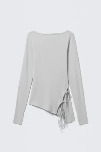 Asymmetrisches Langarmshirt mit gekreuztem Rücken – Hellgrau
