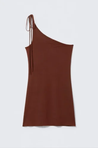 Asymmetrisches Minikleid mit Bindeband – Burgunderrot
