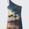 Asymmetrisches Minikleid mit Bindeband – Palm Beach Asymmetrisches Minikleid mit Bindeband – Palm Beach