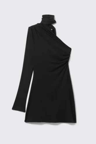 Asymmetrisches Minikleid mit einem Ärmel – Schwarz