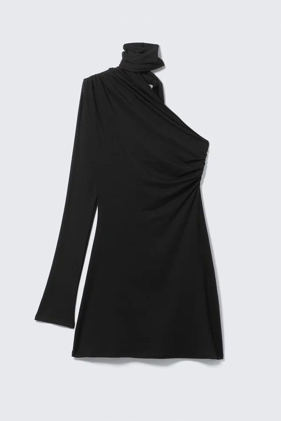 Asymmetrisches Minikleid mit einem Ärmel – Schwarz Asymmetrisches Minikleid mit einem Ärmel – Schwarz
