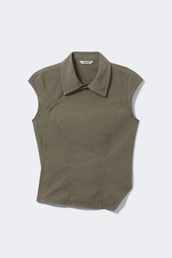 Asymmetrisches Ripstop-Oberteil mit Flügelärmeln – Khaki-Grün Asymmetrisches Ripstop-Oberteil mit Flügelärmeln – Khaki-Grün