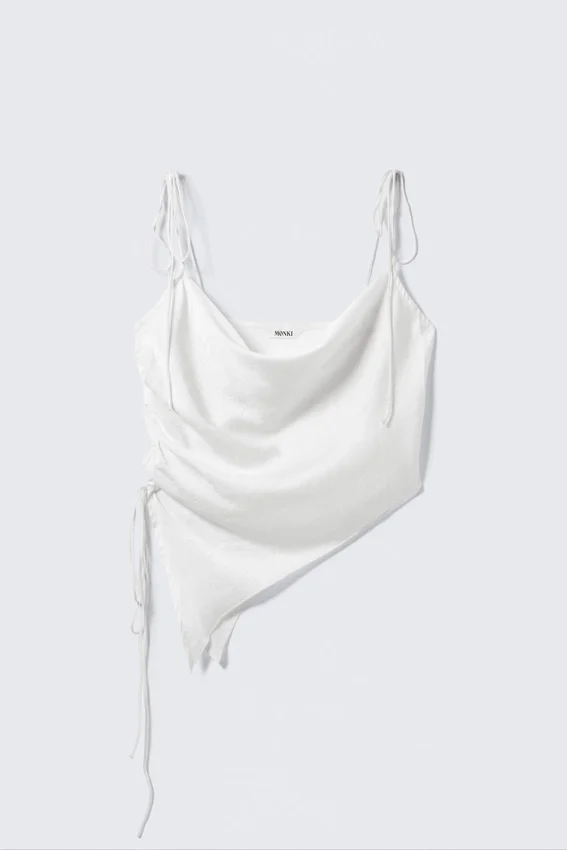 Asymmetrisches Satin-Träger-Top – Weiß Asymmetrisches Satin-Träger-Top – Weiß