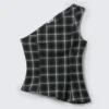 Asymmetrisches, tailliertes One-Shoulder-Top – kariert, schwarz Asymmetrisches, tailliertes One-Shoulder-Top – kariert, schwarz