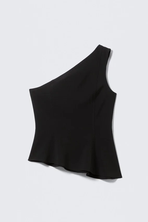 Asymmetrisches, tailliertes One-Shoulder-Top – Schwarz Asymmetrisches, tailliertes One-Shoulder-Top – Schwarz