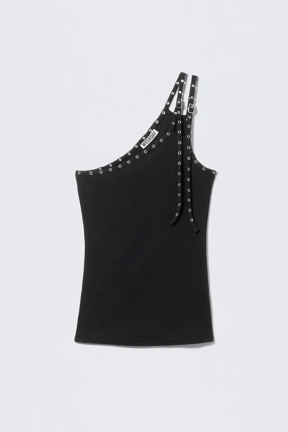 Asymmetrisches Tanktop mit Ösenverzierung – Schwarz Asymmetrisches Tanktop mit Ösenverzierung – Schwarz