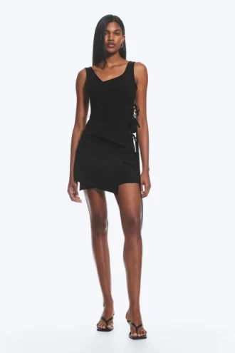 Asymmetrisches Wickel-Top mit Trägern – Schwarz