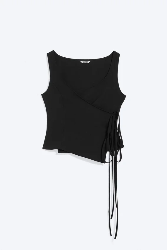 Asymmetrisches Wickel-Top mit Trägern – Schwarz Asymmetrisches Wickel-Top mit Trägern – Schwarz