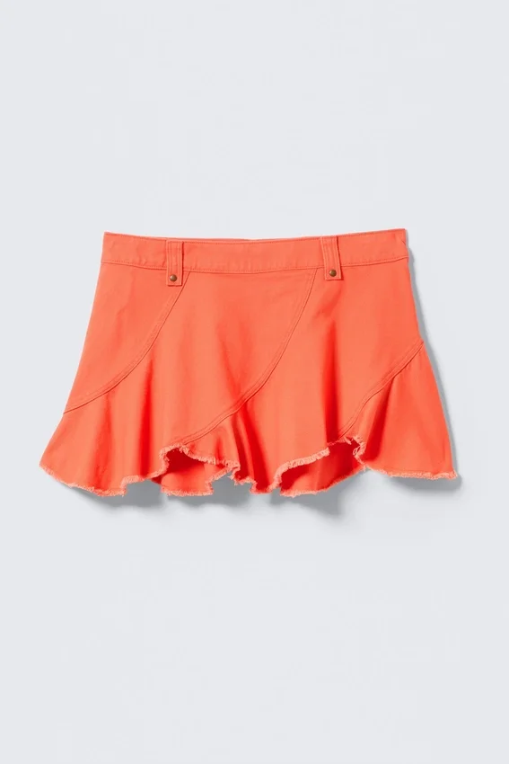 Ausgefranster asymmetrischer Minirock aus Twill – Hellrot Ausgefranster asymmetrischer Minirock aus Twill – Hellrot