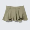 Ausgefranster asymmetrischer Minirock aus Twill – Khaki-Grün Ausgefranster asymmetrischer Minirock aus Twill – Khaki-Grün