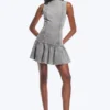 Ausgestelltes Minikleid aus Twill mit U-Boot-Ausschnitt – gewaschenes Grau Ausgestelltes Minikleid aus Twill mit U-Boot-Ausschnitt – gewaschenes Grau