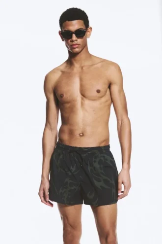 Bade-Shorts mit Print – Schwarz