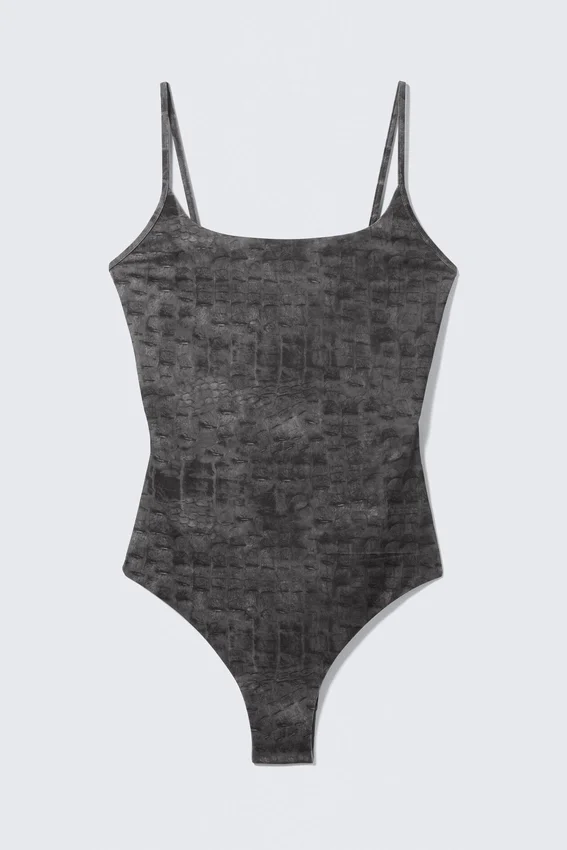 Badeanzug mit quadratischem Ausschnitt und Print – Dunkelgrau – Alligator-Print Badeanzug mit quadratischem Ausschnitt und Print – Dunkelgrau – Alligator-Print