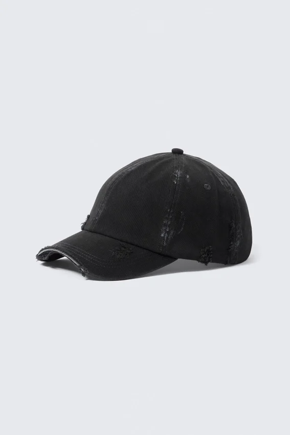 Baseballkappe aus Baumwoll-Canvas im Used-Look – kurz geschnitten, schwarz Baseballkappe aus Baumwoll-Canvas im Used-Look – kurz geschnitten, schwarz